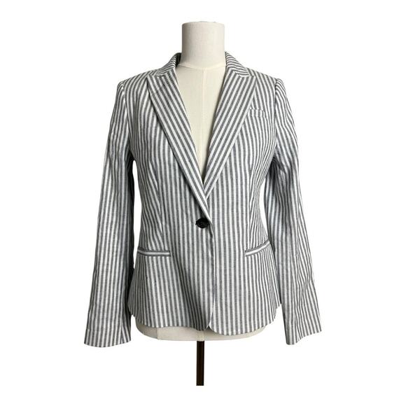 NWT Banana Republic Blazer Linen Cotton Blend Womens Jacket Pinstripe 4 Preppy - Picture 1 of 9